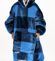 Kids Blanket Hoodie Blue Plaid 20241110080803